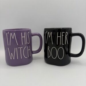 Rae Dunn Halloween‎ Mugs I Am His Witch I Am Her Boo Set Purple Black